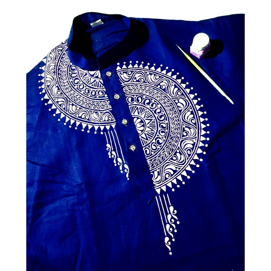Hand Painted Blue colour Punjabi Design For Men