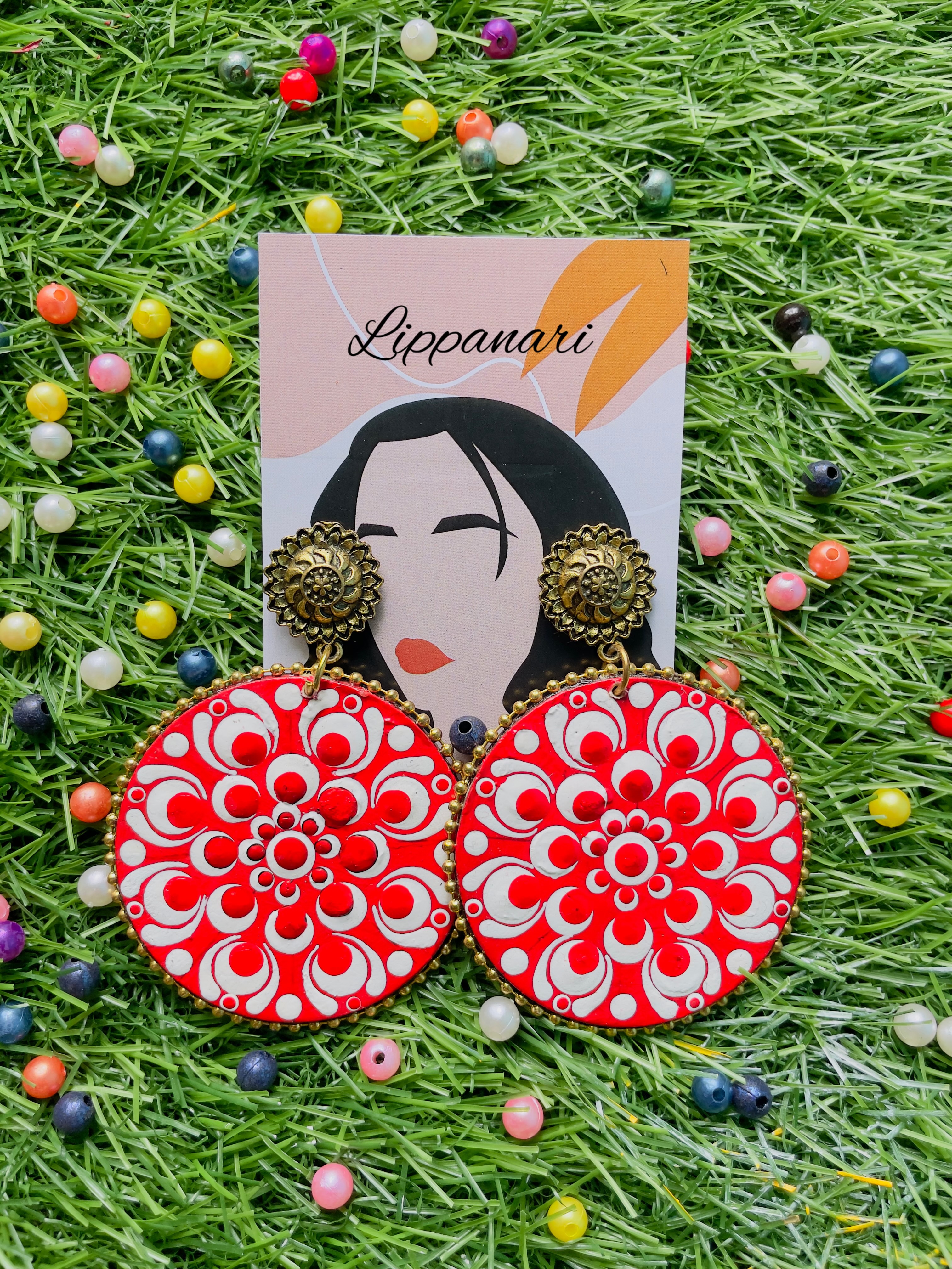 Handprinted mandala earrings