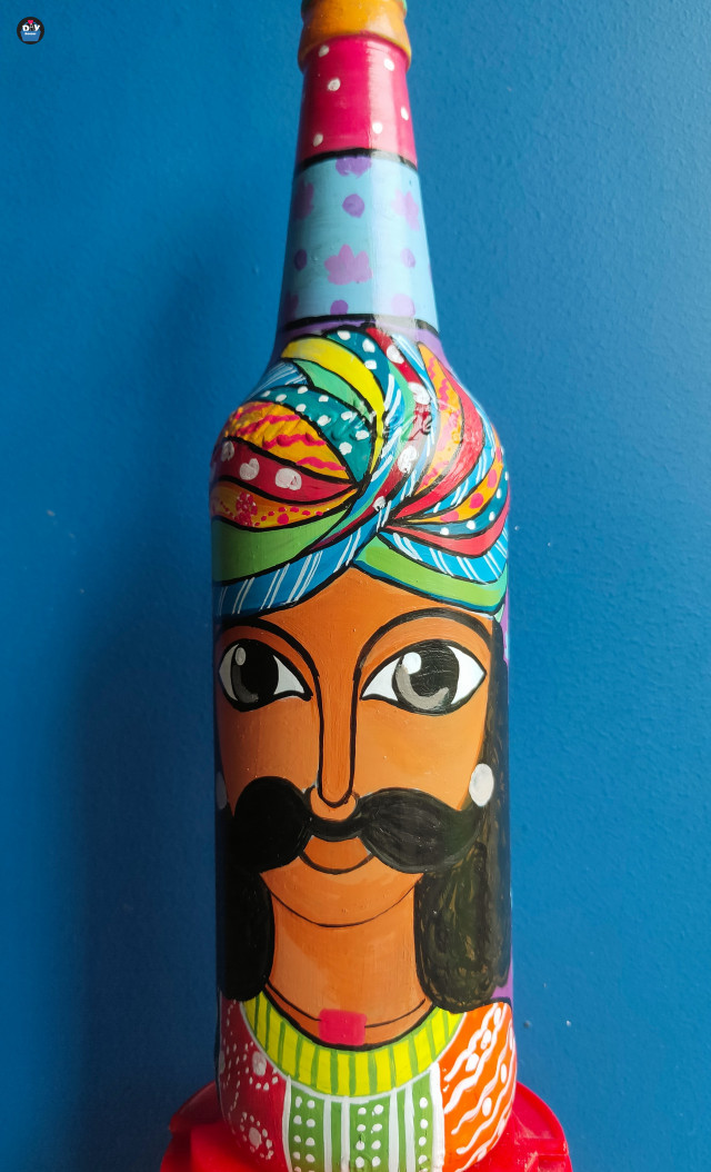 Rajasthani man hand painted bottle art